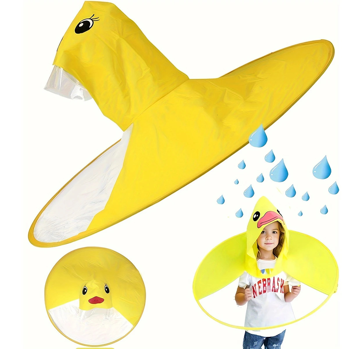 Childrens Raincoat Yellow Duck Cloak Flying Saucer PVC Poncho For 6 years to 15 years old 250515