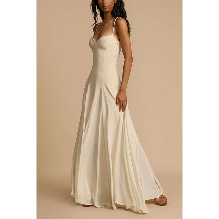 White Dress Maxi Dress 2024 Spring/Summer New Suspender INS Casual Loose Vacation Zipper Dress KQ