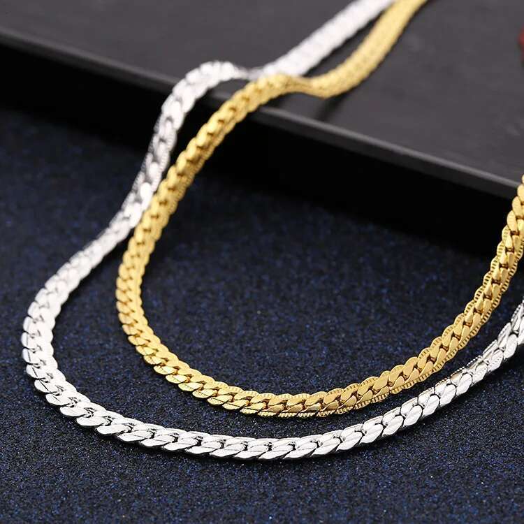 Sterling Sier Gold 6Mm Chain Bracelets Neckalce For Women Men Fashion Party Wedding Jewelry Sets Gifts