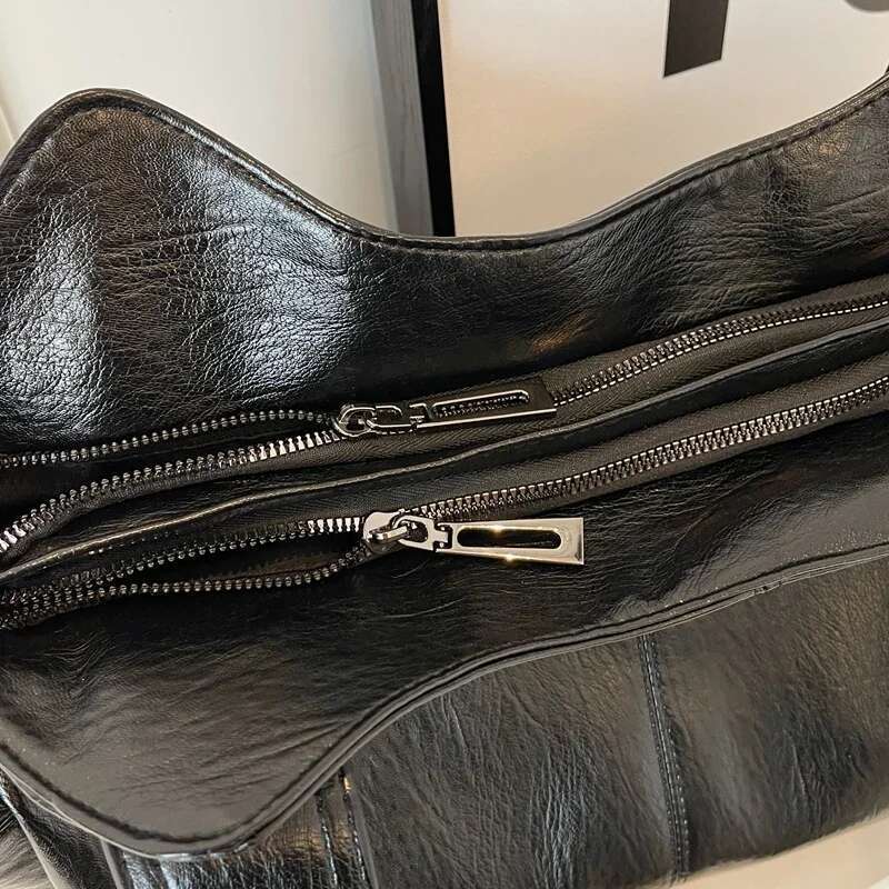 Fashion Zipper PU Handbag Large Capacity Shoulder 2025 High Quality Commuter Travel Bag Casual Women's B