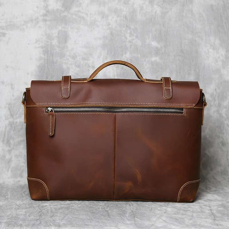 Retro Men's Handbag Top Layer Cowhide Briefcase Crazy Horse Leather Messenger Shoulder Large Capacity Computer Bag NZPJ