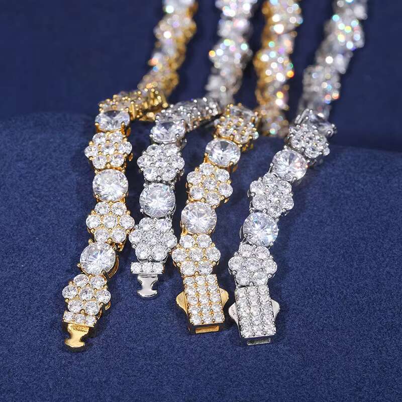 Certified 10mm 925 Sterling Silver Diamond Cluster Flower Design Iced Out Vvs Moissanite Link Chain Bracelet