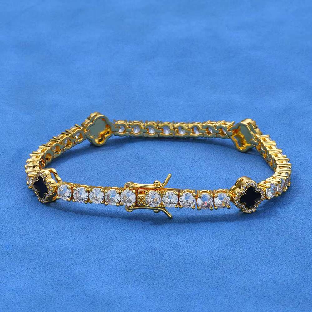 Hip Hop Men S925 Silver Moissanite Bracelet New 4mm Clover Tennis Chain for Gift