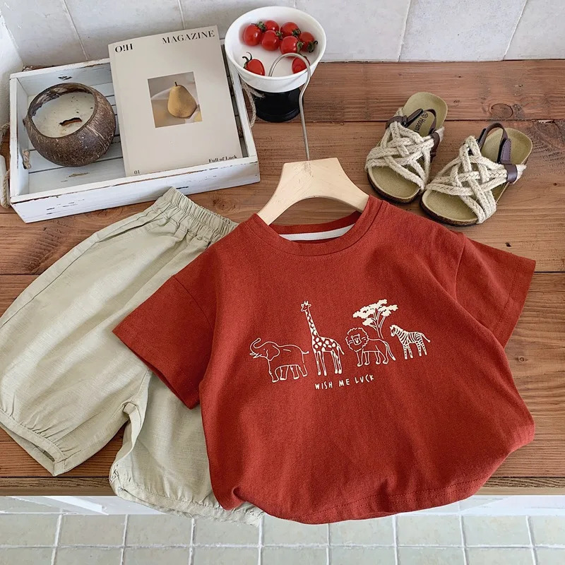 Summer Boys Solid Color Base Shirt Pure Cotton Clothing Thin Round Neck Short Sleeve Tops Child Print T-shirt Outer Wear 250515