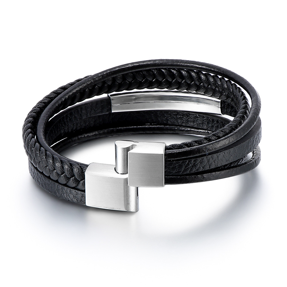 Handmade Multi-layer Braided Leather Bracelet for Men with Stainless Steel Clasp - Ethnic Style Wholesale for Fashion Accessories