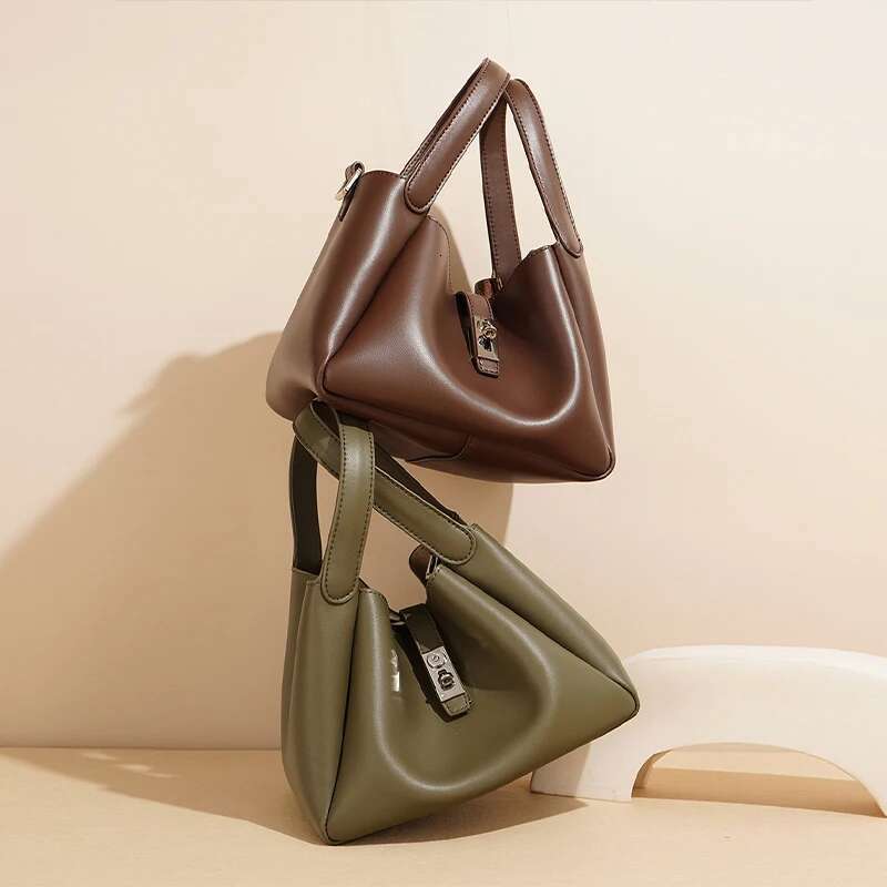 Genuine Leather Lazy Style Shopper Basket Bag,Cowhide Crossbody Shoulder Bag,Women Versatile Commuter Tote Bag,High-End Handbag