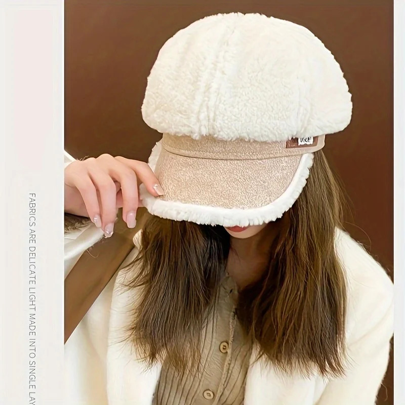 Lamb Hair Octagonal Hat for Womens Korean Fashion Duck Tongue Hat with Plush Bud Hat Fashionable British Retro Artist Hat 250514