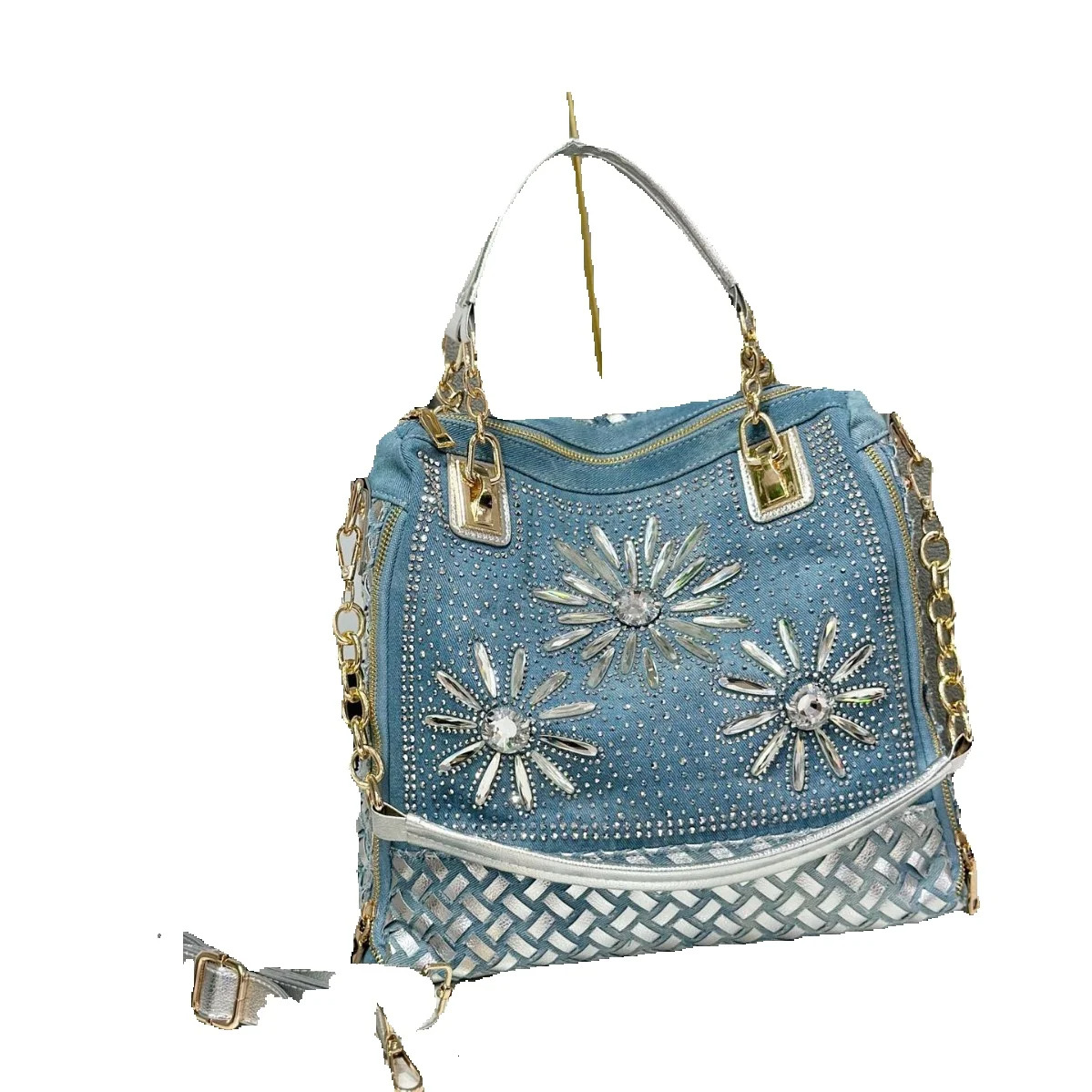 2025S designer new fashionable handbag with diamond inlaid denim woven women versatile shoulder crossbody bag
