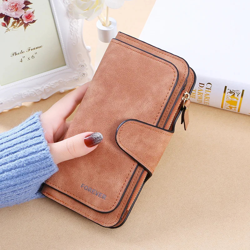 buckle womens Korean version wallet three fold fashion womens bag multi-card womens purse frosted two-tone fabric 250514