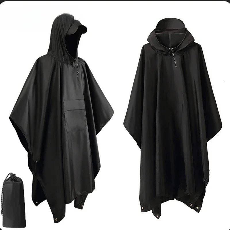 3 In 1 Outdoor Military Raincoat Hooded Sleeve Waterproof Rain Poncho Motorcycle Rain Cover Camping Hiking Travel Rainwear Tent 250515