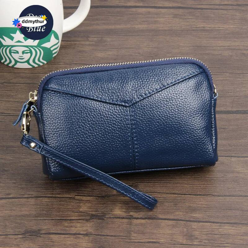 Real Leather Women Long Wallet Ladies Zipper Coin Purse Cute Simple Organizer Patchwork Solid Money Clutch Designer Bag ddmythur