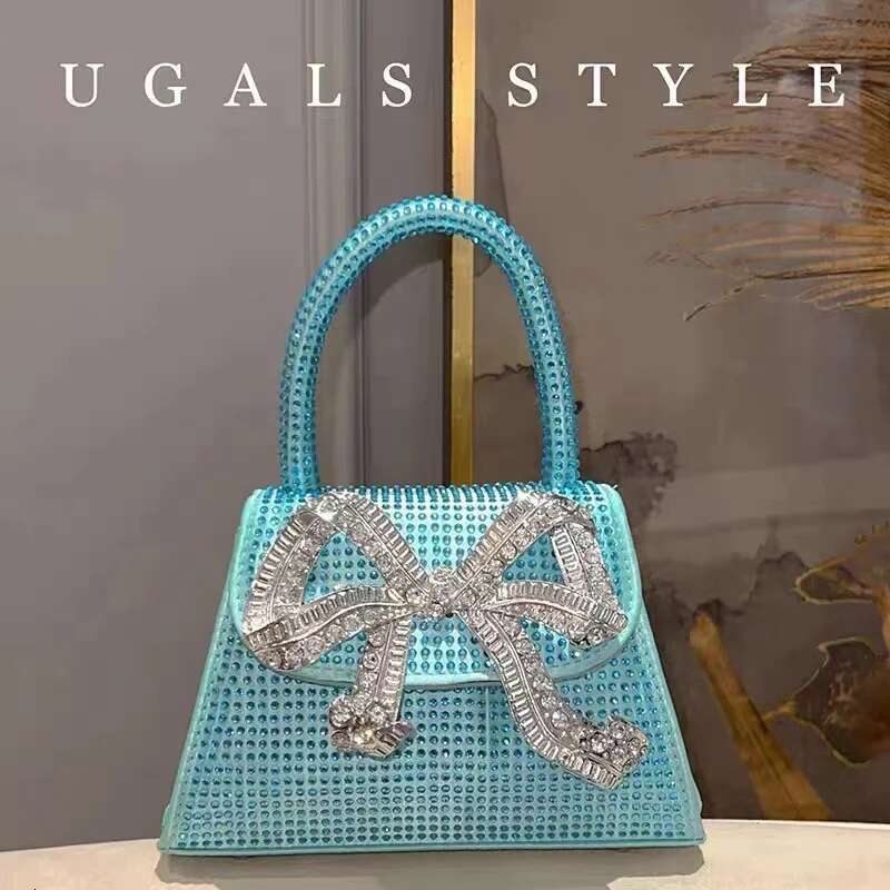 Metal Bow Knot Satin Women Handbag Glitter Shiny Dias Evening Wedding Party Clutch Purse Shoulder Crossbody Bag
