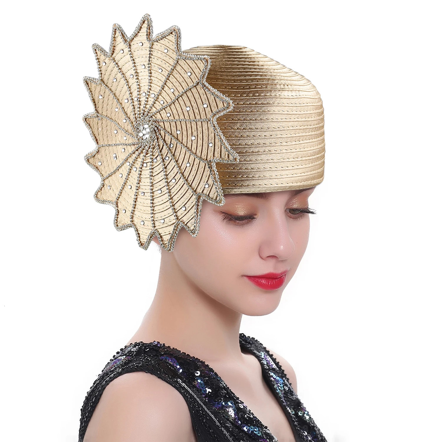 Unique Deluxe Satin Cloth Church Hat Elegant Wedding Pography Top Hat Female Banquet Fascinator Formal Hat Turban Cap Female 250514