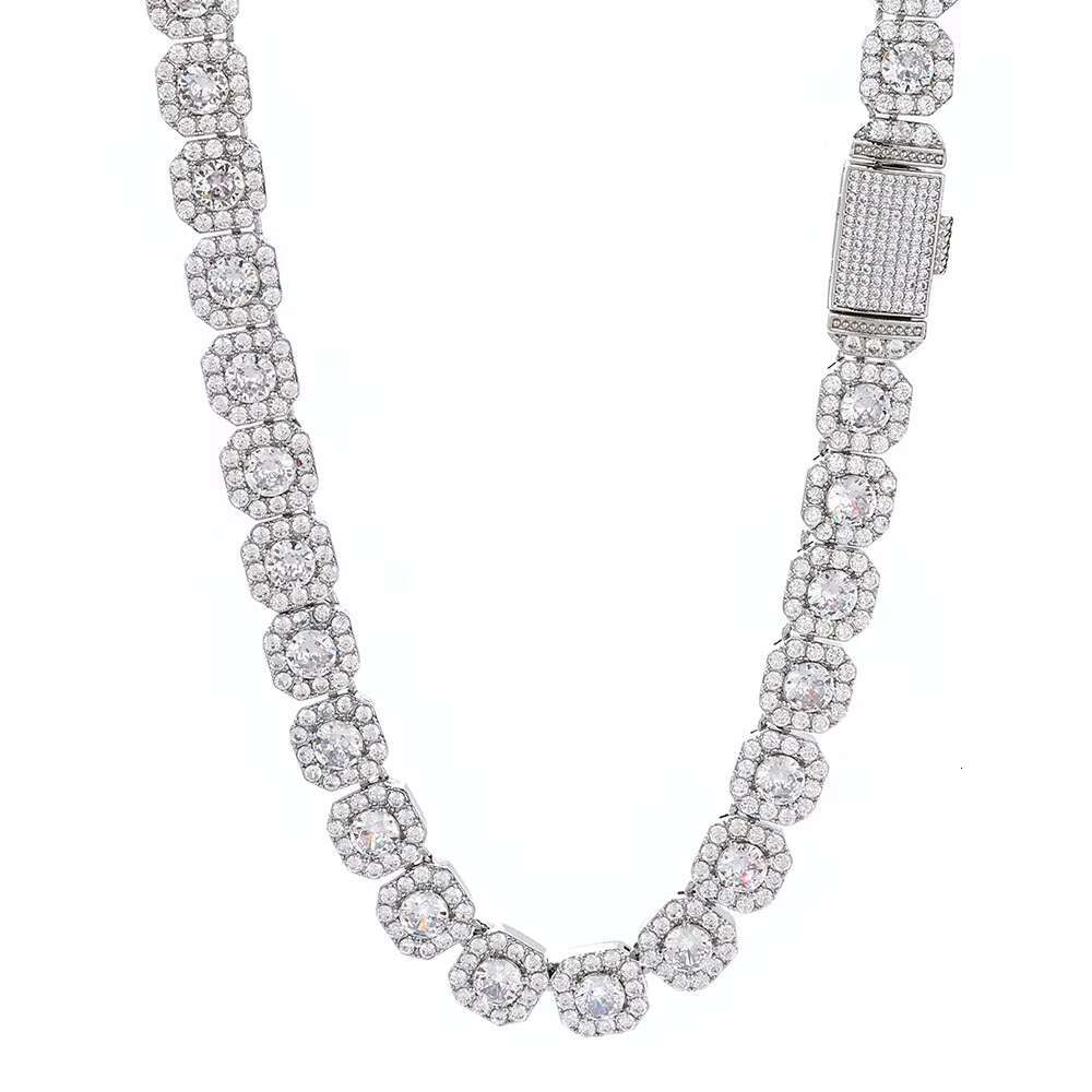 Hip Hop Square Rock Candy Chain Cross-Border S925 Silver Moissanite Necklace Trendy Men Accessory