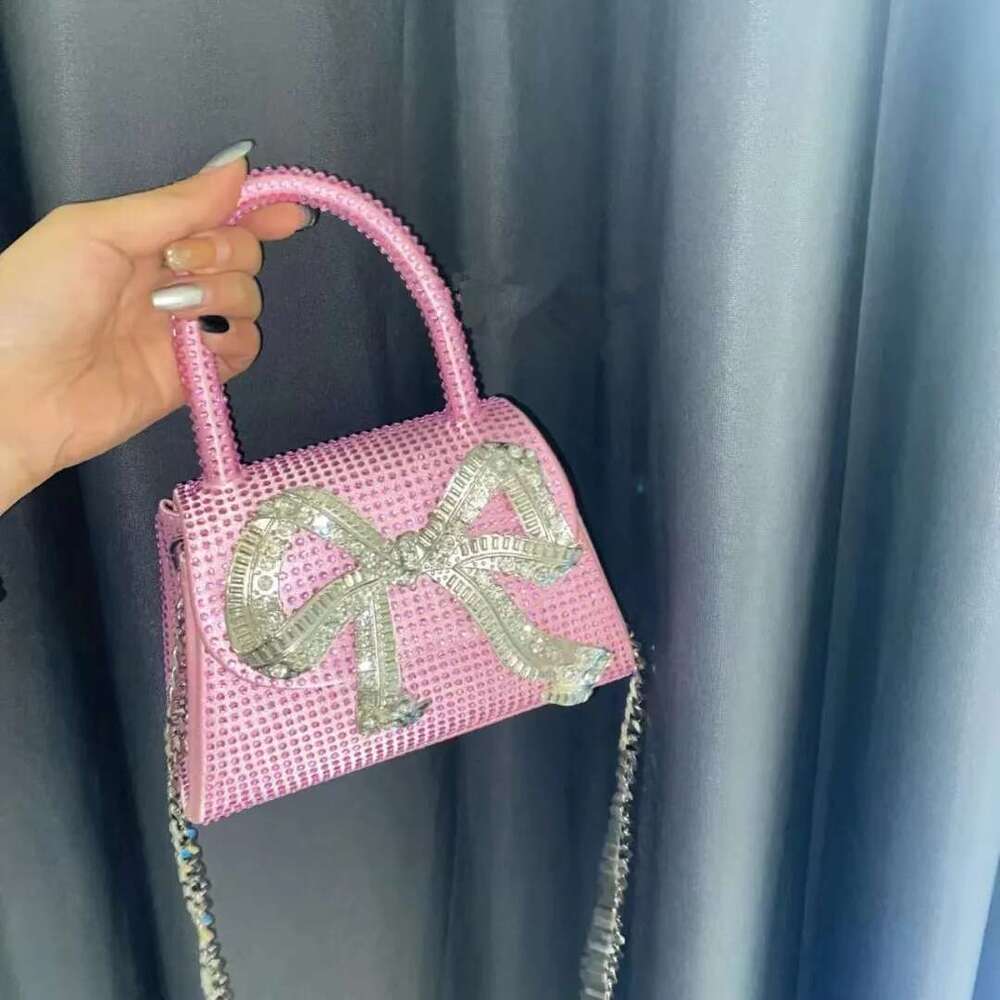 Fashion Rhinestone Bow Handbags Women New Elegant Boutique Glittering Sequin Crossbody Bags Ladies Sier Purse High Quality