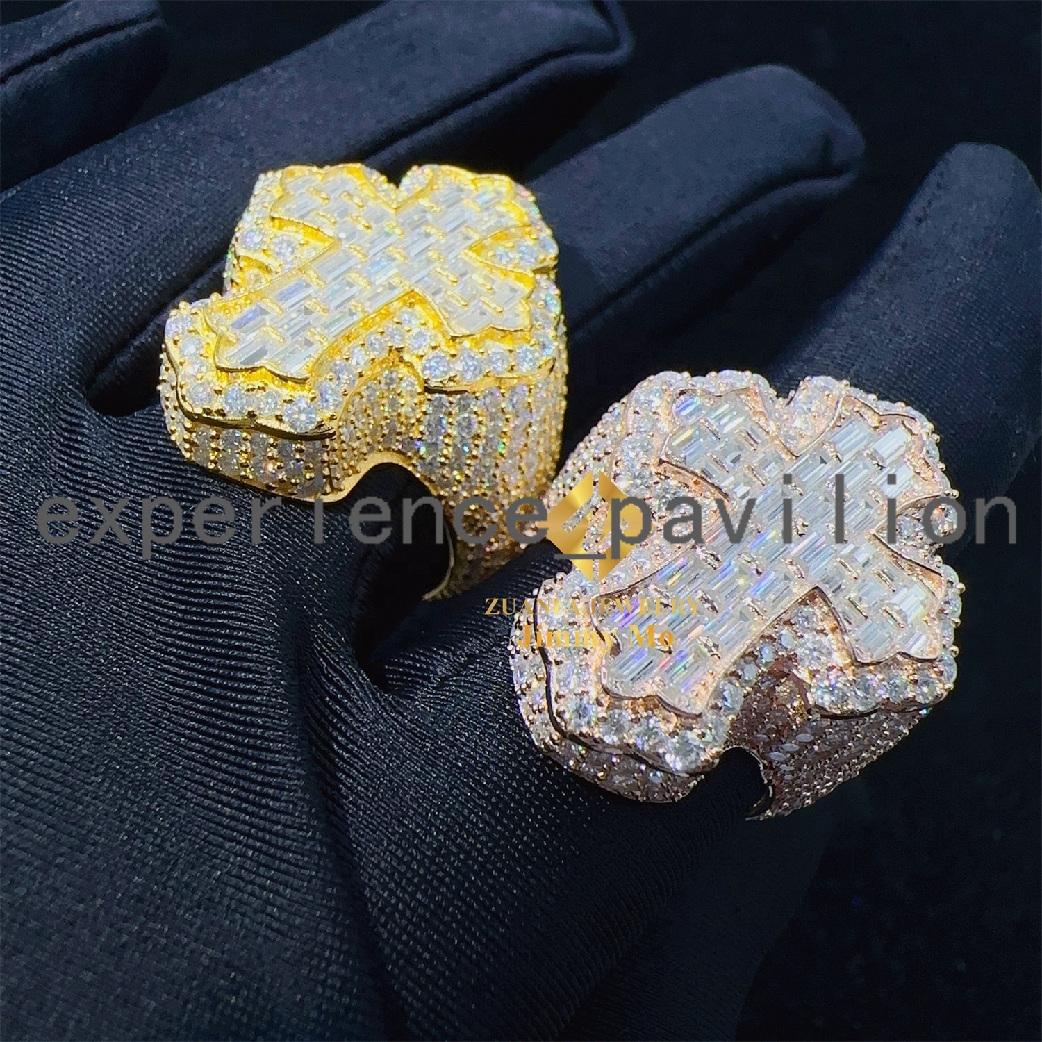 New Design 925 Silver Pass Diamond Tester VVS1 Baguette Moissanite Iced Out Hip Hop Cross Shape Man Ring