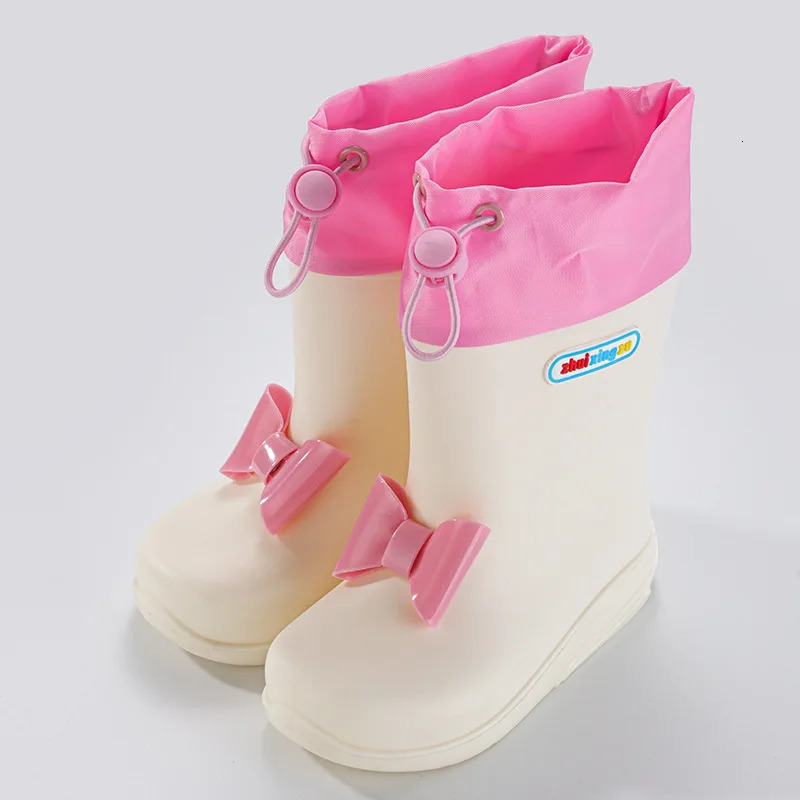 Girls Rain Boots Versatile Soft Waterproof Bow Sweet Princess Four Seasons Cute Kindergarten Children Casual Rainy Day Shoes 250515