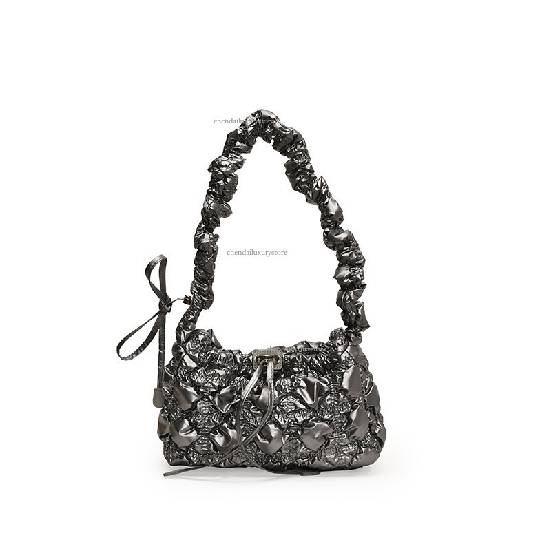 2025 Women's Korean Popular Drawstring Shoulder Bag With Folded Cloud Zipper And Bright Face Fashion Commuter Bag New Style Free Delivery Crossbo