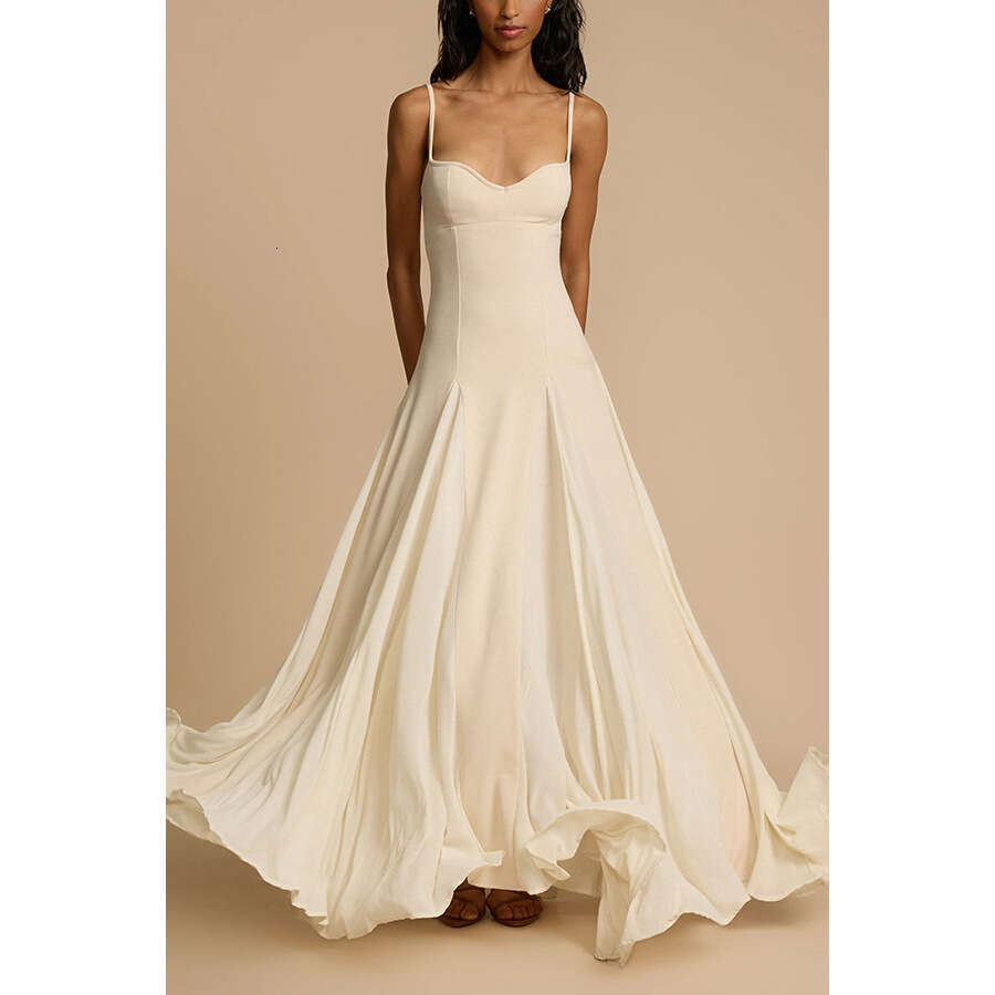 White Dress Maxi Dress 2024 Spring/Summer New Suspender INS Casual Loose Vacation Zipper Dress KQ