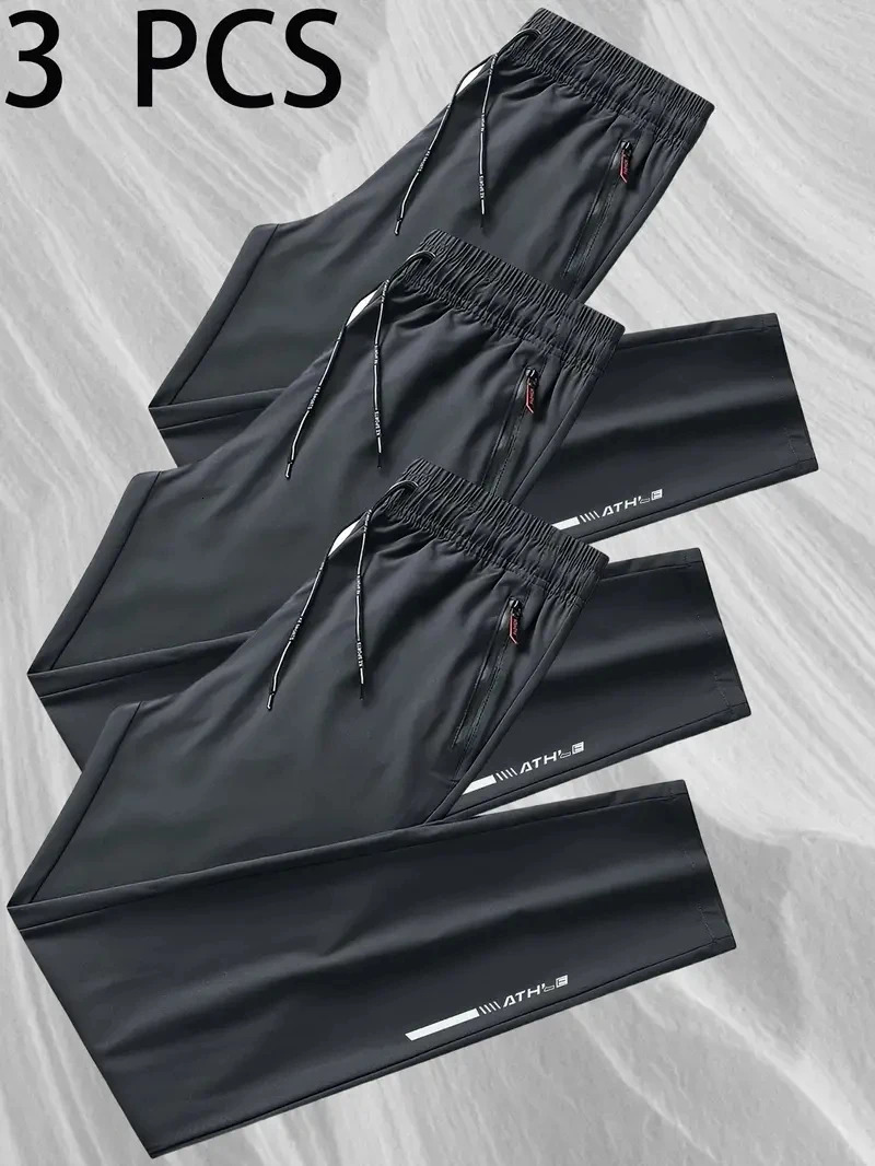 3 Piece Mens Casual Soft Straight Pants Stretch Elastic Waist Jogger Korean Classic Blue Black Gray Trousers Plus Size 250515