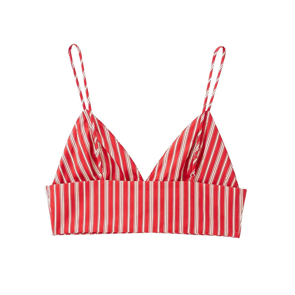 Sweet V Neck Sleeveless Backless Short Halter Top Long Pleated Skirt Women Vibrant Red Striped Suit Set ZATT Spring 250515