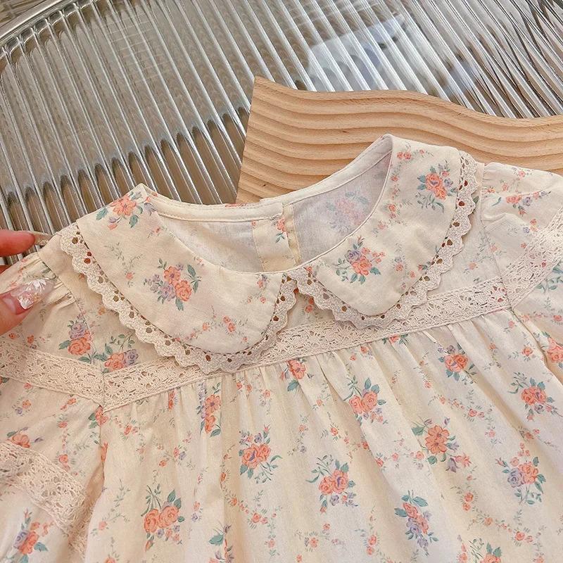 T Shirt Girls Pure Cotton Short Sleeve Doll Shirt Short Sleeve Floral Top Sweet Baby Clothes Style with A Touch of Chinese Trend 250515