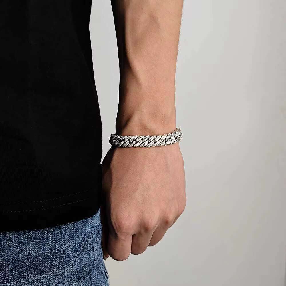 Personality 10mm S925 Silver VVS D Colour Moissanite Bracelet Hip Hop Bubble Miami Iced Out Tennis Bracelet Cuban Chain for Men