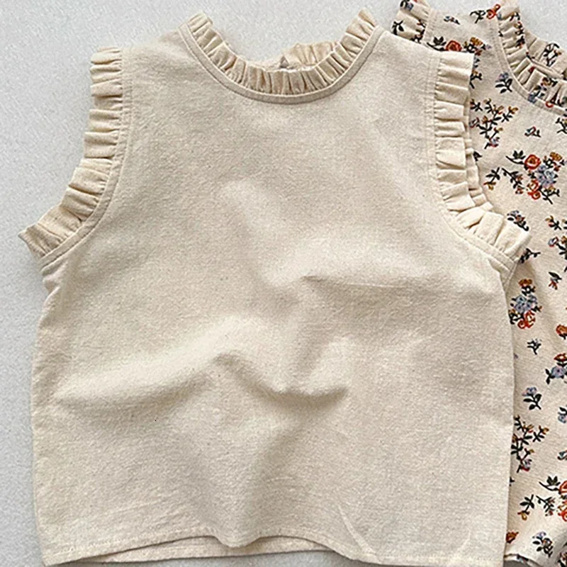 Summer Girls Comfortable Breathable Pure Cotton Ruffled Sleeveless Floral Doll style Top Cute Fashion Girls Clothe 250515