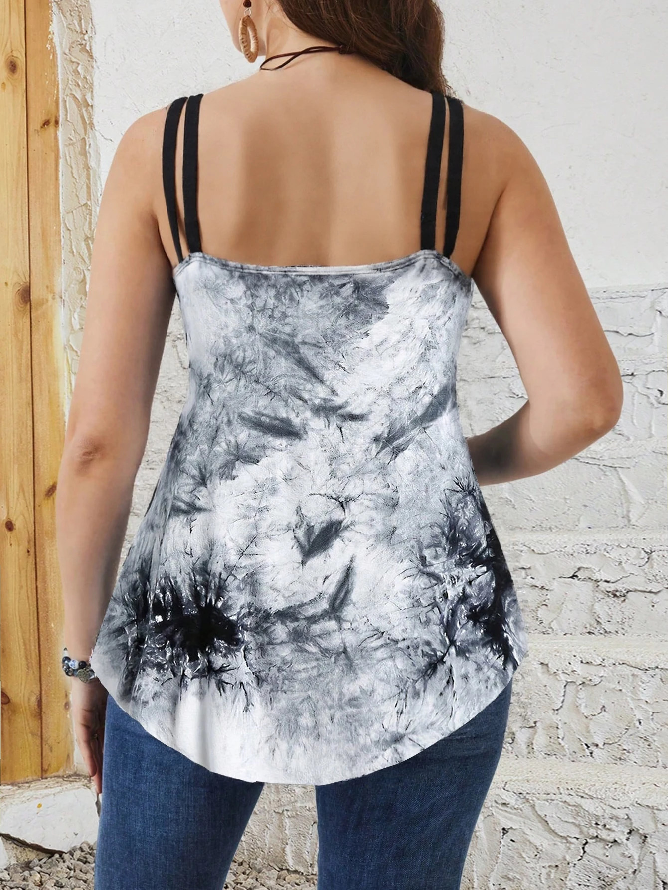 Plus Size Summer Tie Dye Printed Casual Vest Top Womens Loose Fit Tank 250515