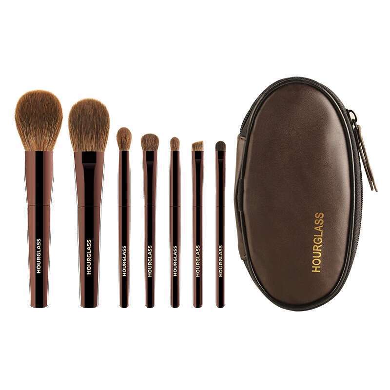 Hourglass Makeup Set Mini Portable 7 Pcs, High Quality Soft Animal Hair Include Eyeshadow,Blush,Powder Brush