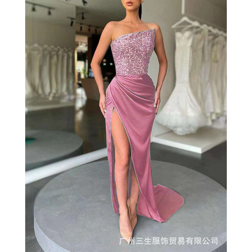 green sequined fairy long sleeveless fashion jumpsuit, mid length evening dress, 2025 new style, chic and elegant clothing