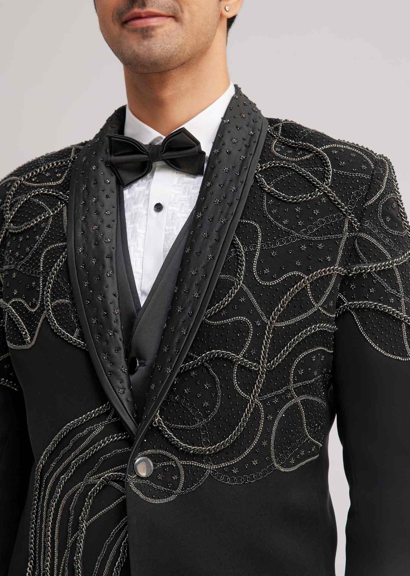 Fashion Beaded Wedding Tuxedos 2 Piece Set Jacket Pants Single Breasted Men Suit Designer Chain Groom Blazers Customized