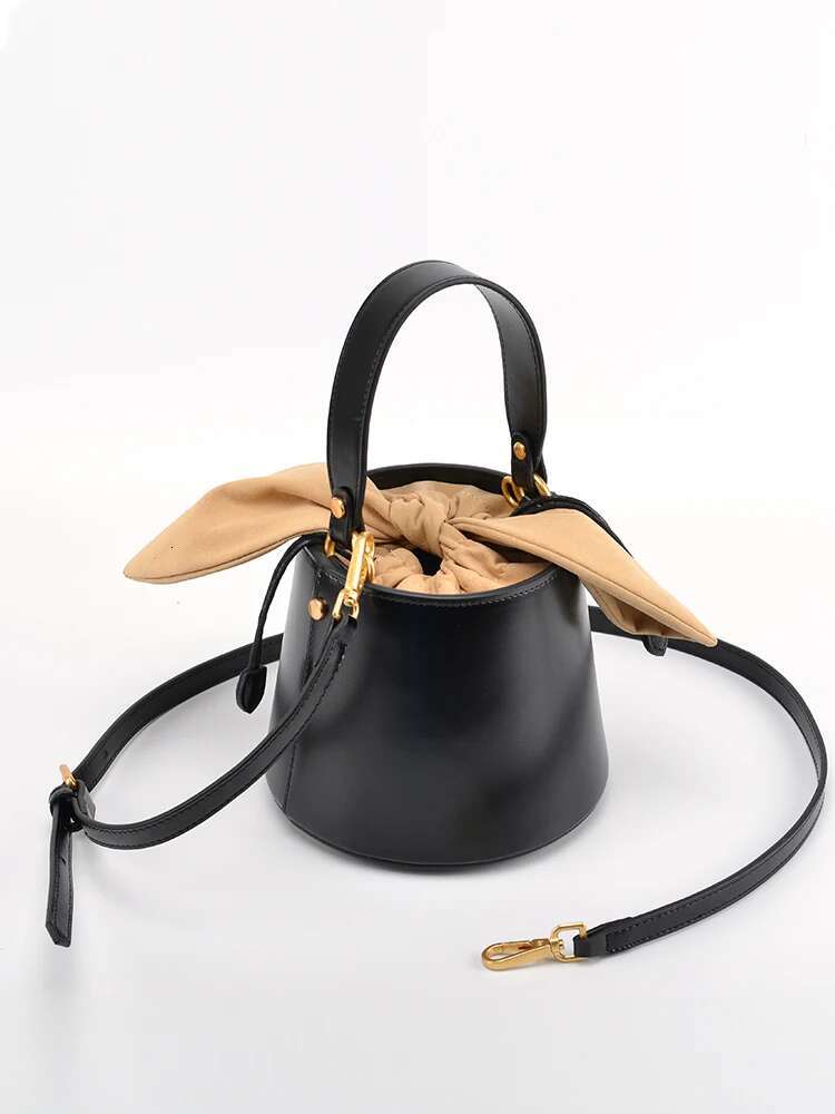 Rabbit Ears Versatile Bucket Genuine Leather Cowhide High Quality Women Handbag Shoulder Messenger Lady Purse Casual Bag
