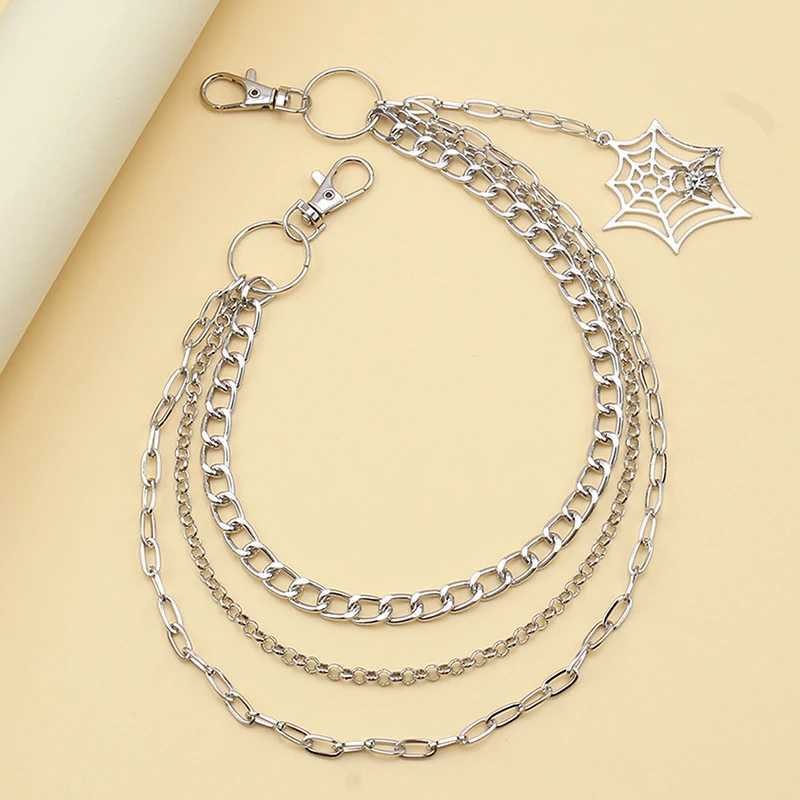 Fashion Punk Metal Pants Chain Hip Hop Waist Chain Spider Web Pendant Jeans Chain For Men Women Accessories Gifts Y250515