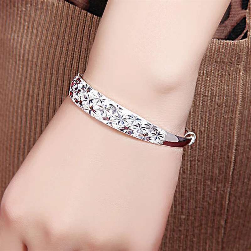 Sterling Sier Original Romantic Gypsophila Star Bangles For Women Fashion Bracelets Party Wedding Accessories Jewelry