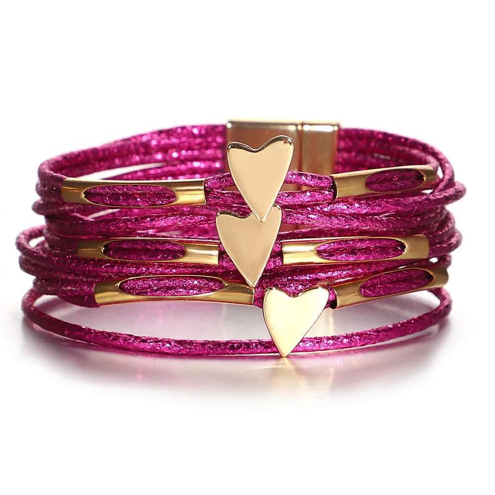 ALLYES Trendy Love Heart Wrap Leather Bracelets For Women Multilayer Glitter Filled Slim Strips Bangle & Bracelet Party Jewelry