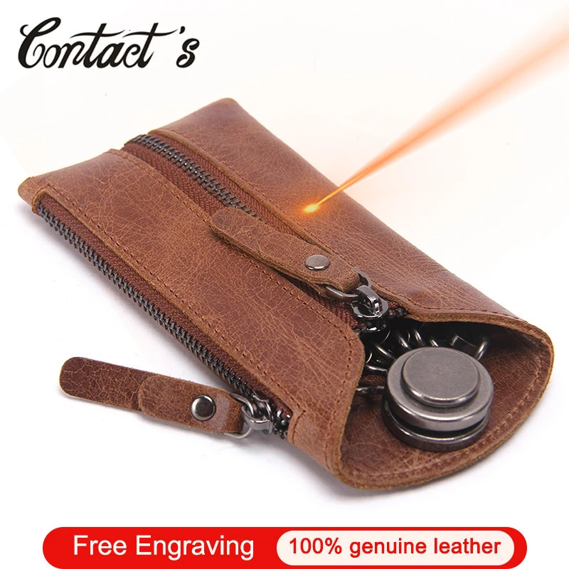 Vintage Genuine Leather Men Key Wallet For Car Keychain Covers Zipper Key Case Bag Male Key Holder Housekeeper Keys Organizer 250515