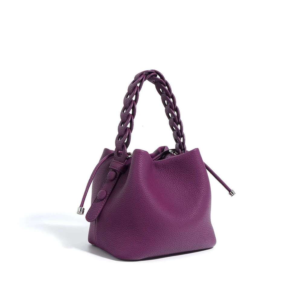 New Soft Genuine Leather Mini Handbag Bucket Simple Fashion Woven Handle High Quality Cowhide Ladies Bag Women's Bag