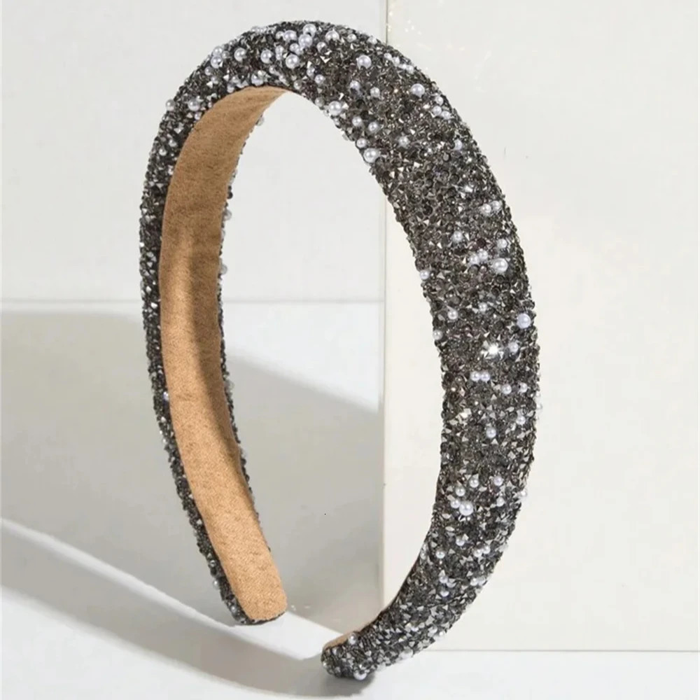 Glamorous Beaded Hairband Bling Crystal Pearl Baroque Headband Wide Cross Headband Sparkly Gorgeous Women Hair Accessories 250509