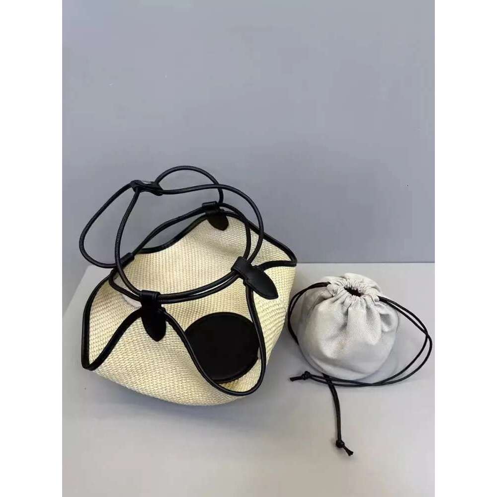Designer Women Holiday Straw Vintage Summer Bucket Shoulder Bags Cow Leather Spliced Beach Bag Casual Totes Handbag
