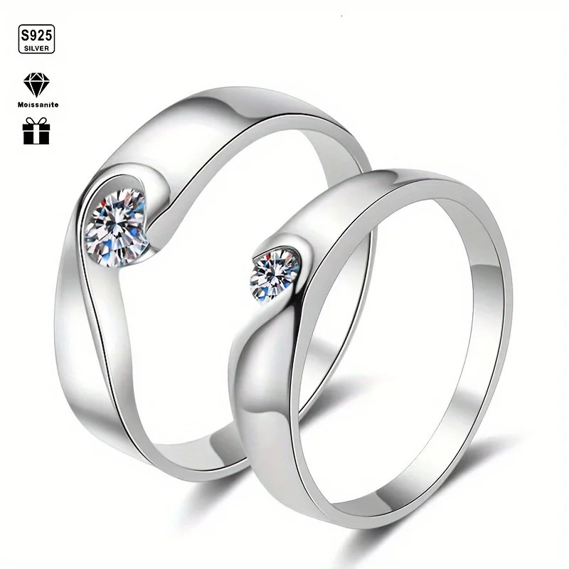 1pc S925 Silver With 4mm/5mm Heart Couple Rings | Gemstone Jewelry | Gifts For Him | Gifts For Her | Birthday | Weddi 250515