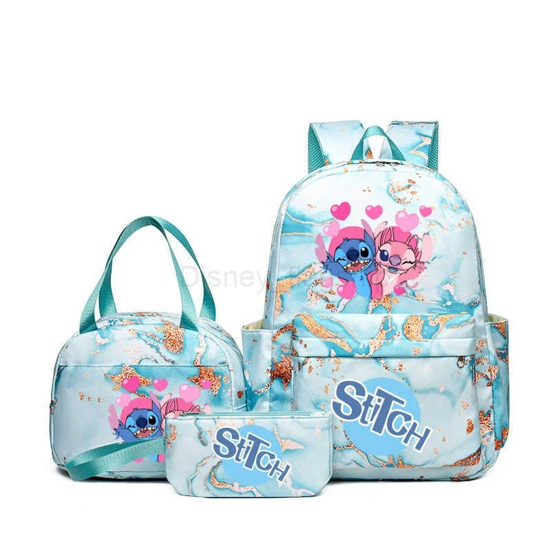 Disney 3pcs Lilo Stitch Anime Backpack Set With Lunch Bag And Pencil Bag Large Capacity Lightweight And Breathable Outdoor KnapsackXJ250515