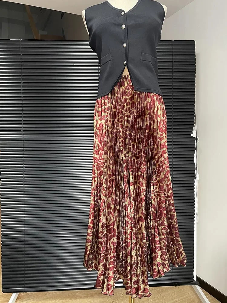 Shiny Leopard Print y Sexy High Waist Women Midi Skirt Summer Elastic Pleated SKirt Old Money Style Mininalstyle 250515