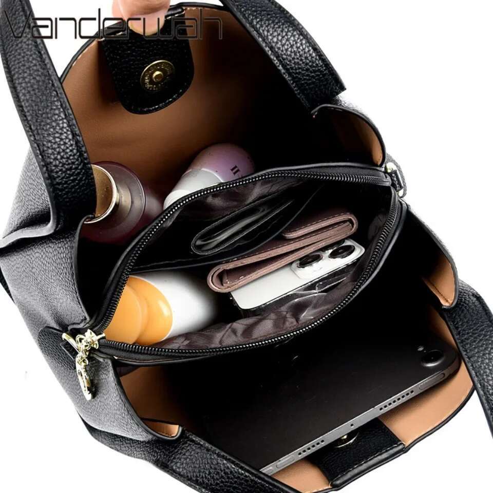 VANDERWAH Genuine Brand Soft Leather Top-Handle Bags Female Handbags Women Shoulder Crossbody Totes Messenger Bag 3 Layer Sac