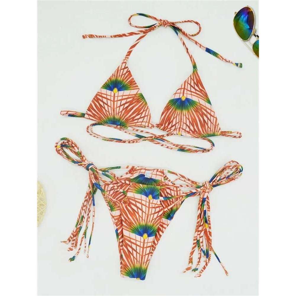 Triangle Bikinis Set Bandage Swimwear Women's Two-Piece Swimsuit Sexy Bathing Suit Floral Printed Biquini Micro Thongs Beachwear