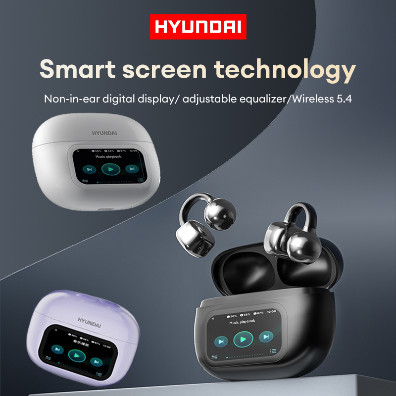 HYUNDAI HY-C02 LED Power Display Earphones Wireless Bluetooth Headphones Mic Noise Cancellation Stereo Sound Earphones