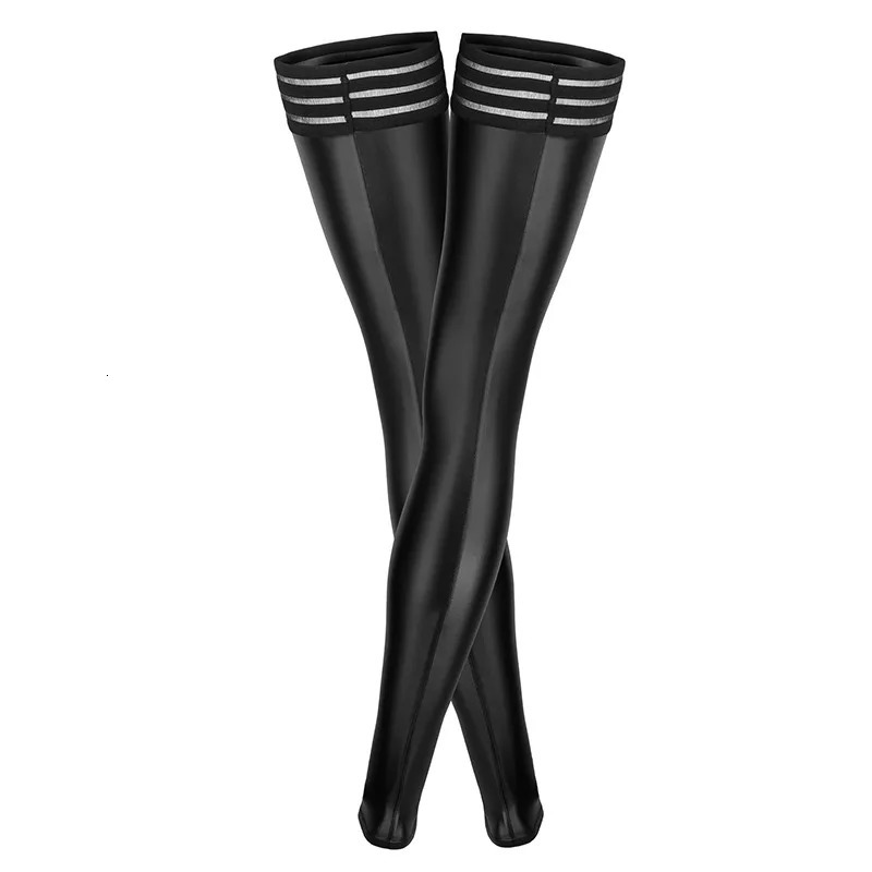 Women Sexy Faux Leather Leg Wear Warmer Black Latex Thigh High Footless Stockings Sexy Lingerie Pole Dance PVC Leather Clubwear 250515