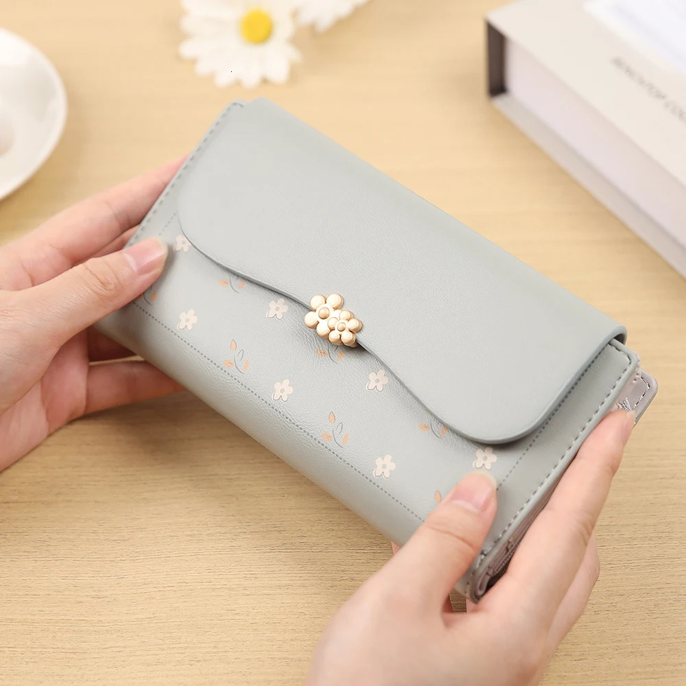 Womens long wallet Korean PU printed zipper buckle folding clutch bag multi-card fashion everything street preppy stude 250514