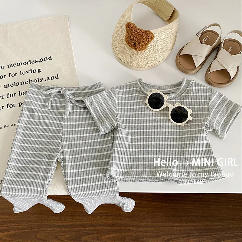 Childrens Clothing Sets Striped Short Sleeve Flare Pants 2pcs Kids Clothes Girls for 2 To 7 Years Baby Girl Outfit Set 250515