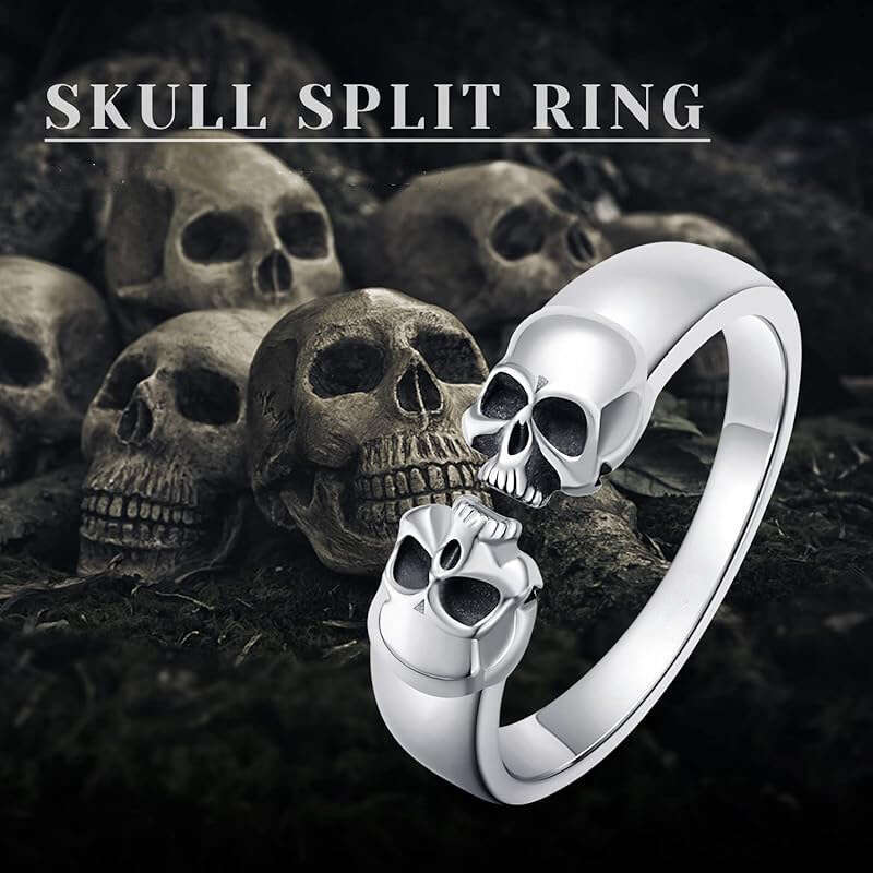 New Product Personalized Hip Hop Fashion Double Skull Design with Adjustable Opening Ring Jewelry